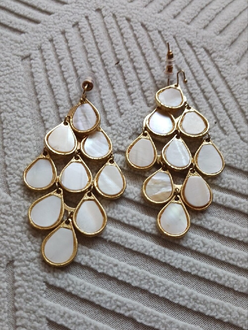 Gold and White Teardrop Cluster Earrings - Women Jewelry